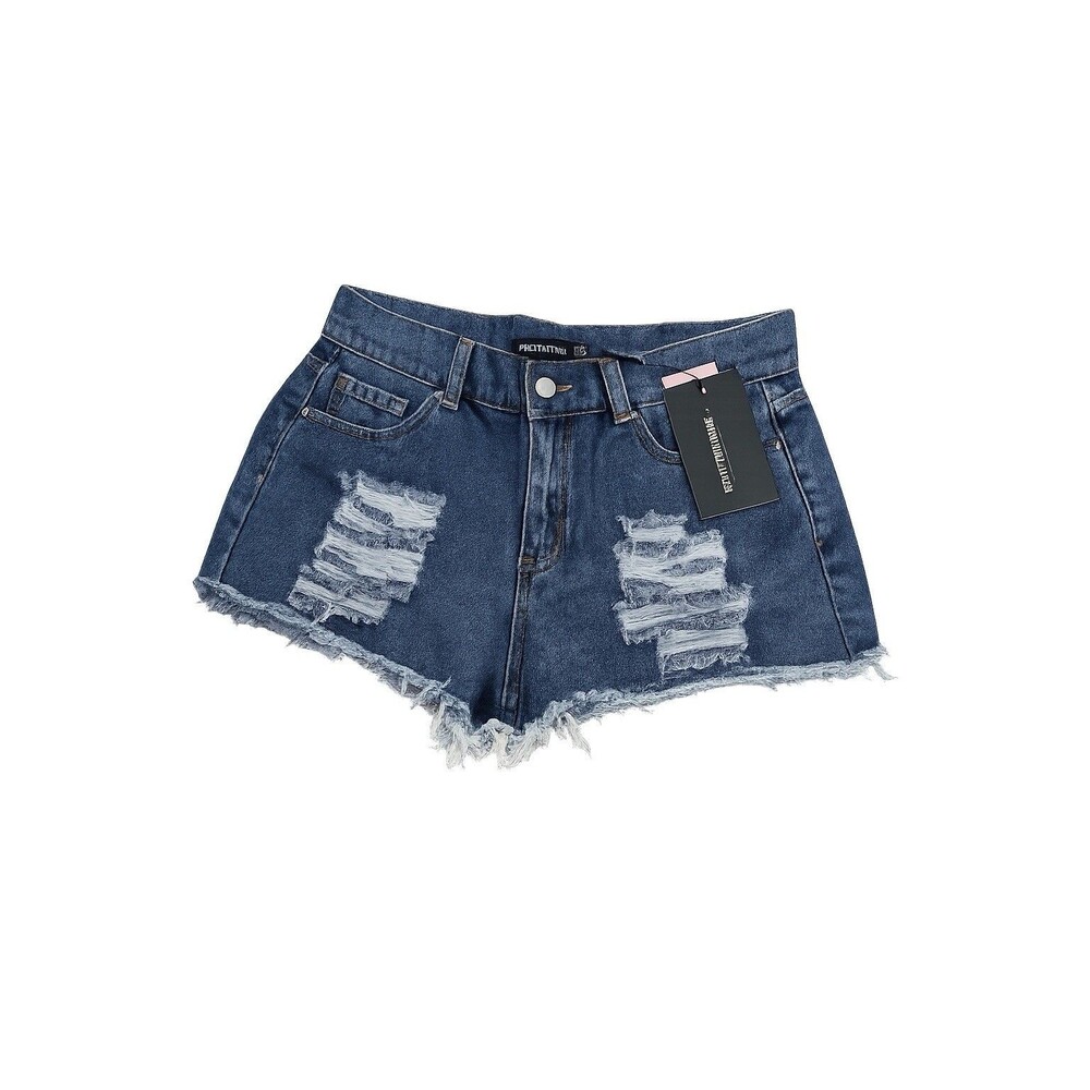 NWT PrettyLittleThing Women’s Blue Ripped Jean Shorts Frayed Hem US 6